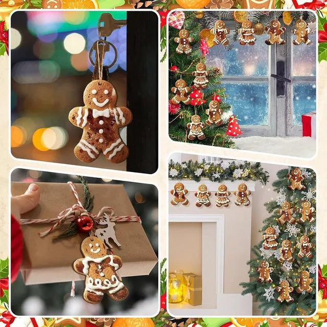 Alt view image 4 of 7 - PODUOJIEYI 15Pcs Christmas Ornaments Set Gingerbread Christmas Tree Decorations Cute Gingerbread Man Wooden Hanging Ornaments Xmas Holiday Decorations for Festive Xmas Tree Party Home Decor