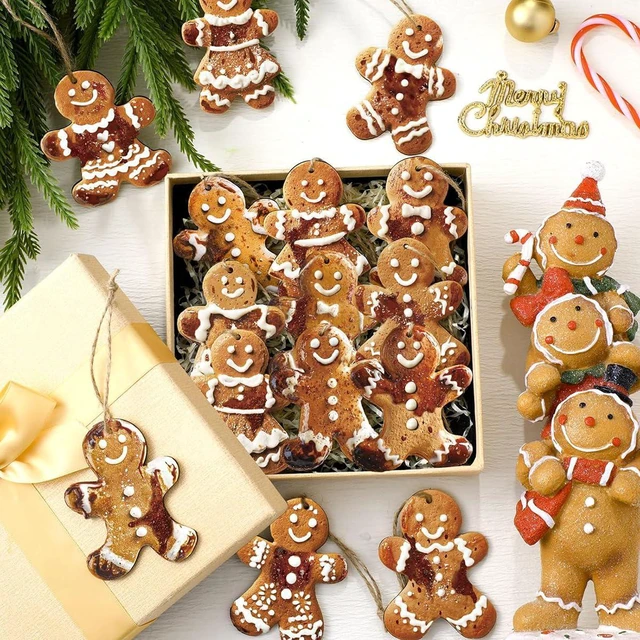 Alt view image 5 of 7 - PODUOJIEYI 15Pcs Christmas Ornaments Set Gingerbread Christmas Tree Decorations Cute Gingerbread Man Wooden Hanging Ornaments Xmas Holiday Decorations for Festive Xmas Tree Party Home Decor