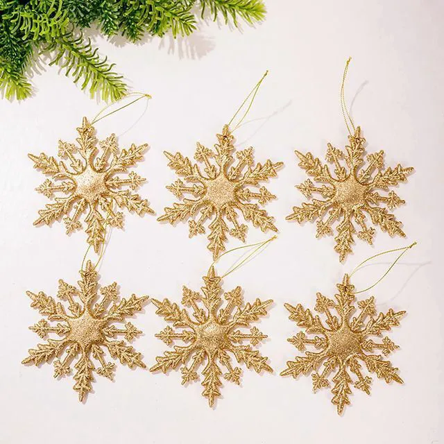Alt view image 4 of 7 - POUOJIEYI Christmas Decorations 6Pcs Glitter Gold Snowflake Hanging Ornament PVC Snowflakes Decorations Christmas Tree Ornaments for Outdoor Indoor Xmas Holiday Party Decorations