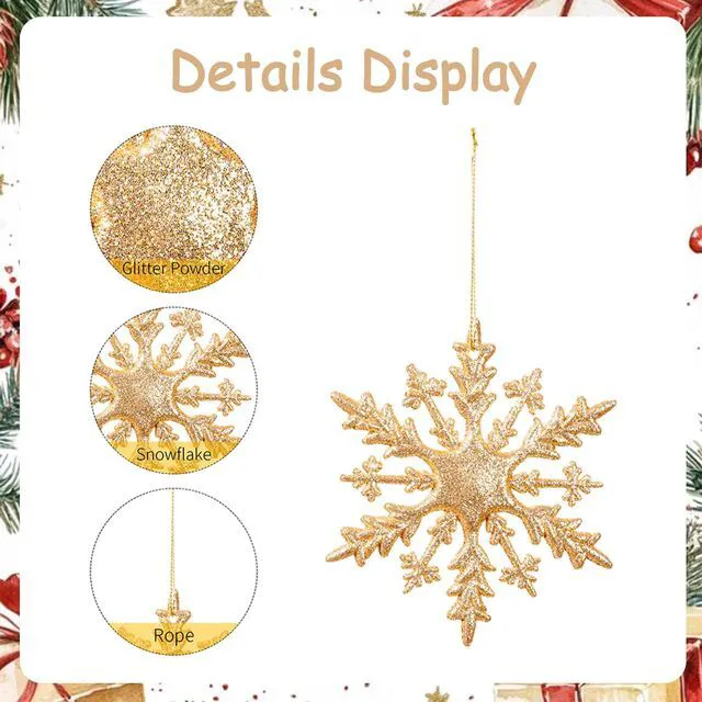 Alt view image 5 of 7 - POUOJIEYI Christmas Decorations 6Pcs Glitter Gold Snowflake Hanging Ornament PVC Snowflakes Decorations Christmas Tree Ornaments for Outdoor Indoor Xmas Holiday Party Decorations