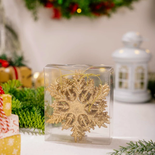 Alt view image 7 of 7 - POUOJIEYI Christmas Decorations 6Pcs Glitter Gold Snowflake Hanging Ornament PVC Snowflakes Decorations Christmas Tree Ornaments for Outdoor Indoor Xmas Holiday Party Decorations