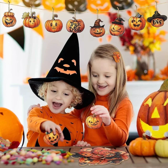 Alt view image 2 of 5 - 24Pcs Halloween Wooden Pumpkin Hanging Ornaments Set, Cute Pumpkin Tree Decorations Gothic Pumpkin Design,Halloween Tree Hanging Decor for Home Party DIY Craft Gift Fall Thanksgiving Decor