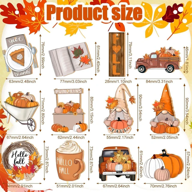 Alt view image 5 of 6 - 12PcsFall Thanksgiving Wooden Hanging Ornaments Cute Pumpkin Gnome Tree Decorations Autumn Maple Leaf Hanging Decor for Thanksgiving Home