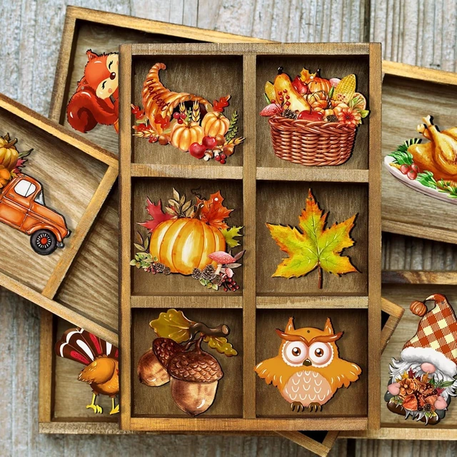 Alt view image 2 of 7 - 12Pcs Fall Thanksgiving Wooden Hanging Ornaments Pumpkin Squirrel Owl Turkey Gnome Maple Leaf Truck Hat Acorn Design Autumn Tree Decorations DIY Hanging Decor Accessories