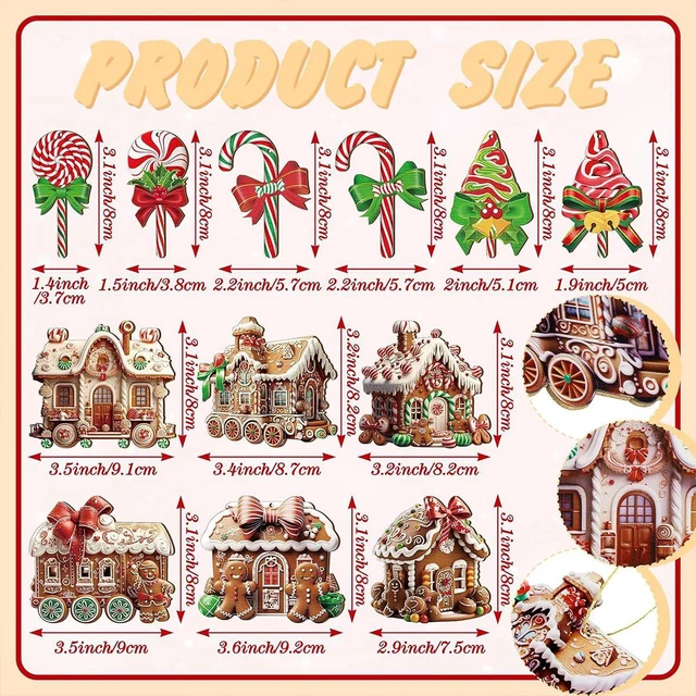 Alt view image 7 of 7 - 12Pcs Christmas Wooden Ornaments Gingerbread House Tree Decorations with Candy Canes Xmas Trees Gingerbread Man Design Wood Craft Hanging Ornaments Cute Santa Decorations for Winter Holiday Party DIY