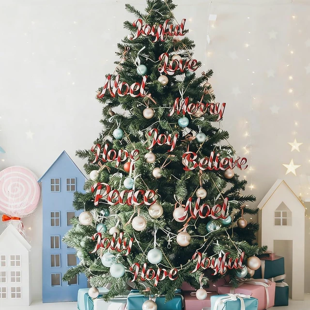 Alt view image 3 of 7 - 10Pcs Christmas Wooden Ornaments Candy Canes Letters Hanging Ornament with Red White Stripes Wood Candy Decoration Design Sign Joy Word Love Merry Christmas Tree Decorations for Winter Holiday Decor