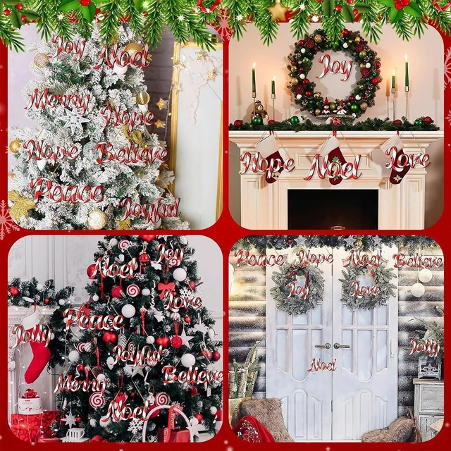 Alt view image 5 of 7 - 10Pcs Christmas Wooden Ornaments Candy Canes Letters Hanging Ornament with Red White Stripes Wood Candy Decoration Design Sign Joy Word Love Merry Christmas Tree Decorations for Winter Holiday Decor