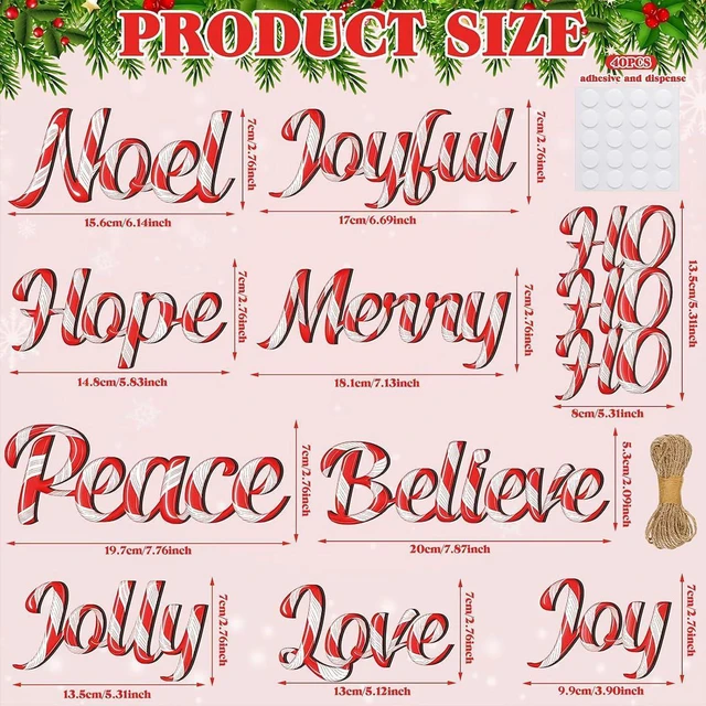 Alt view image 7 of 7 - 10Pcs Christmas Wooden Ornaments Candy Canes Letters Hanging Ornament with Red White Stripes Wood Candy Decoration Design Sign Joy Word Love Merry Christmas Tree Decorations for Winter Holiday Decor