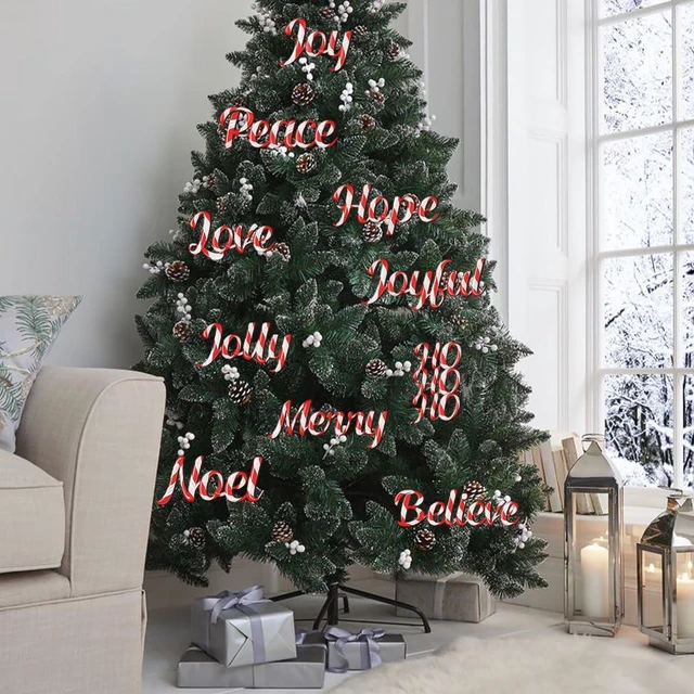 Alt view image 4 of 7 - 10Pcs Christmas Wooden Ornaments Candy Canes Letters Hanging Ornament with Red White Stripes Wood Candy Decoration Design Sign Joy Word Love Merry Christmas Tree Decorations for Winter Holiday Decor