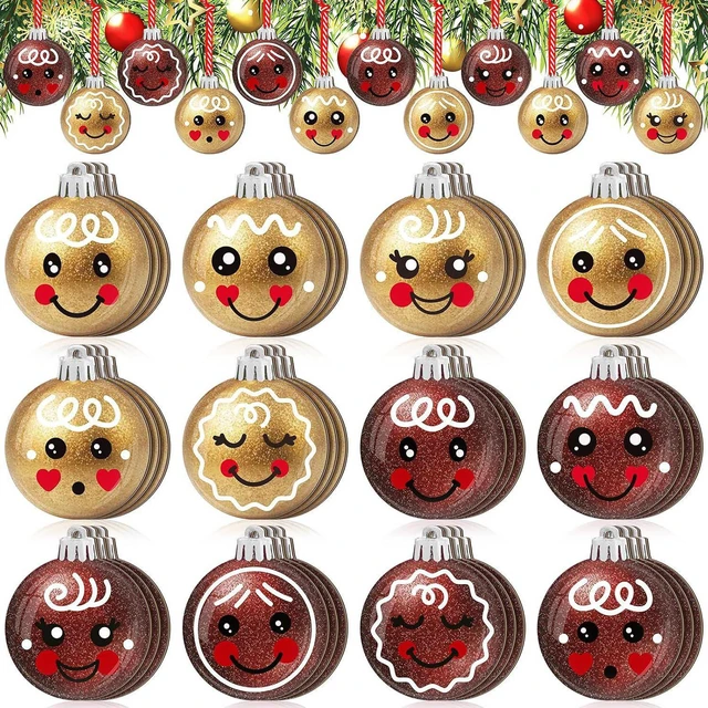 Main image of 12Pcs Christmas Hanging Ornaments Cute Santa Gift Ball Double Sided Printing Tree Decorations with Gold Red Glitter Design Wooden Ornaments Xmas Bling Decorations for Winter Holiday Party Home Decor
