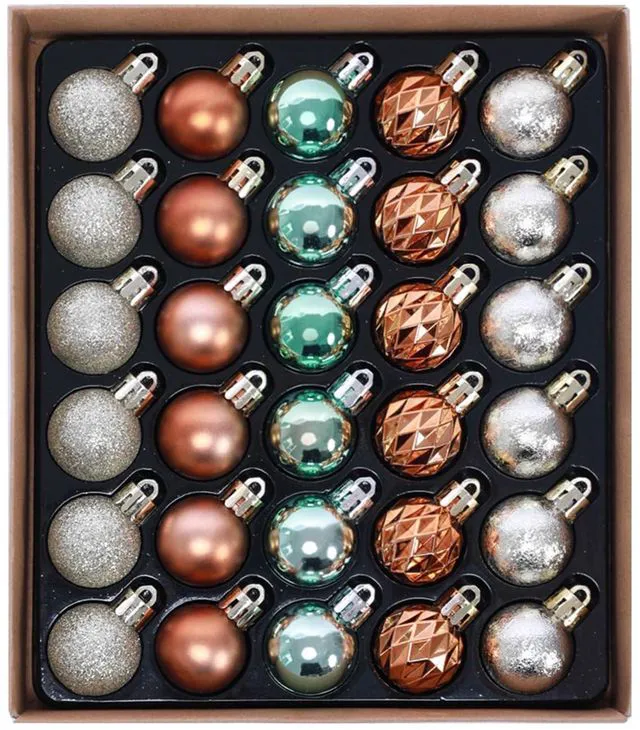 Main image of 30ct 1.18" Green Copper Gold Mini Baubles Xmas Halloween Tree Decor | Shatterproof Baubles Multi Textures, Hanging Ornaments Tree Decorations Set for Tabletop Mini Tree, Christmas,Halloween,Fall