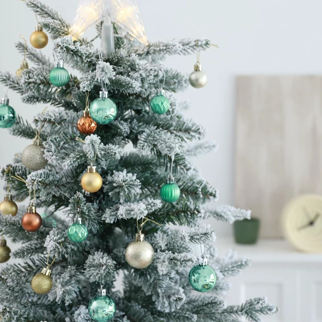 Alt view image 2 of 5 - 30ct 1.18" Green Copper Gold Mini Baubles Xmas Halloween Tree Decor | Shatterproof Baubles Multi Textures, Hanging Ornaments Tree Decorations Set for Tabletop Mini Tree, Christmas,Halloween,Fall