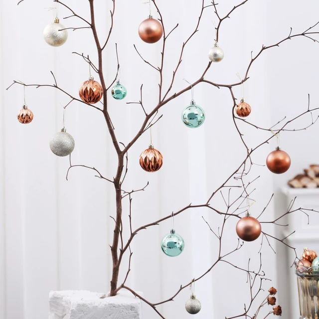 Alt view image 4 of 5 - 30ct 1.18" Green Copper Gold Mini Baubles Xmas Halloween Tree Decor | Shatterproof Baubles Multi Textures, Hanging Ornaments Tree Decorations Set for Tabletop Mini Tree, Christmas,Halloween,Fall