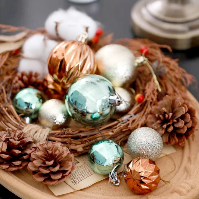 Alt view image 5 of 5 - 30ct 1.18" Green Copper Gold Mini Baubles Xmas Halloween Tree Decor | Shatterproof Baubles Multi Textures, Hanging Ornaments Tree Decorations Set for Tabletop Mini Tree, Christmas,Halloween,Fall