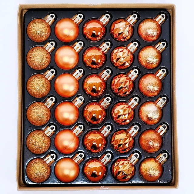 Main image of 30ct 1.18 Inch Copper Mini Ornaments Fall Thanksgiving Tree Decor | Bronze Shatterproof Baubles Multi Textures, Hanging Ornaments For Tabletop Mini Tree, Christmas,Halloween,Autumn Party Decor
