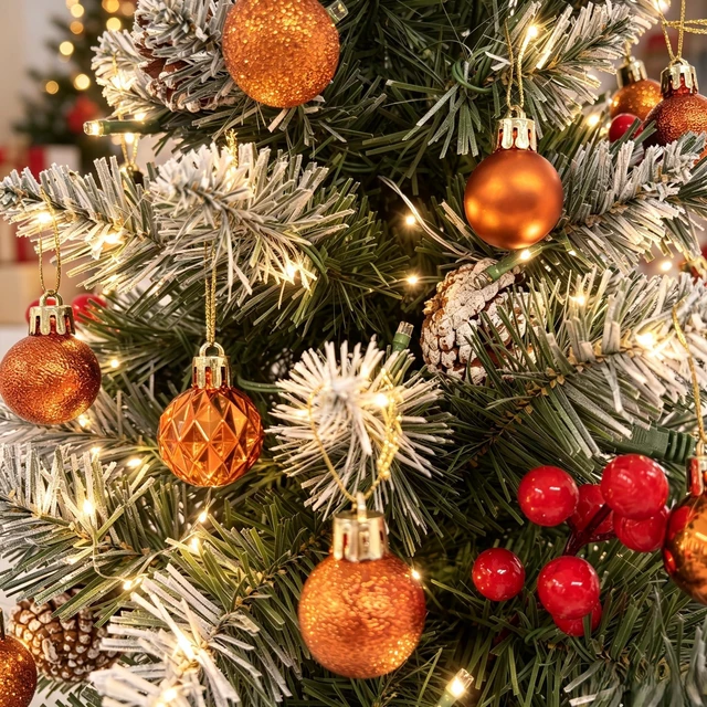 Alt view image 3 of 7 - 30ct 1.18 Inch Copper Mini Ornaments Fall Thanksgiving Tree Decor | Bronze Shatterproof Baubles Multi Textures, Hanging Ornaments For Tabletop Mini Tree, Christmas,Halloween,Autumn Party Decor
