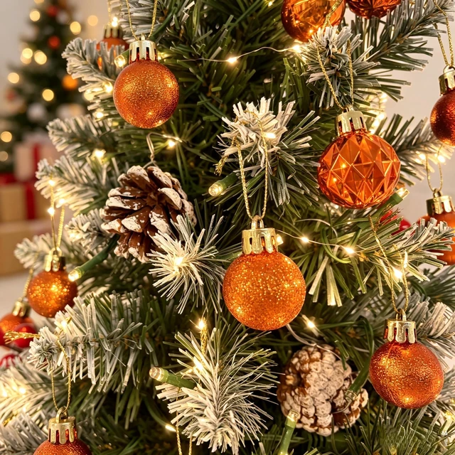Alt view image 2 of 7 - 30ct 1.18 Inch Copper Mini Ornaments Fall Thanksgiving Tree Decor | Bronze Shatterproof Baubles Multi Textures, Hanging Ornaments For Tabletop Mini Tree, Christmas,Halloween,Autumn Party Decor