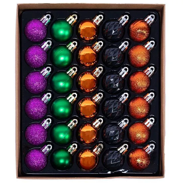 Main image of HipTree 30ct 1.18 Inch Halloween Ornaments Decorations for Mini Tree | Purple/Orange/Green/Black Shatterproof Ball Ornaments Set for Table Indoor Fall Christmas Holiday Party Home Decor