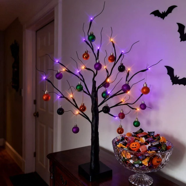 Alt view image 4 of 7 - HipTree 30ct 1.18 Inch Halloween Ornaments Decorations for Mini Tree | Purple/Orange/Green/Black Shatterproof Ball Ornaments Set for Table Indoor Fall Christmas Holiday Party Home Decor