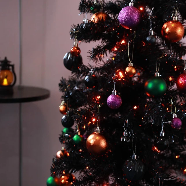 Alt view image 7 of 7 - HipTree 30ct 1.18 Inch Halloween Ornaments Decorations for Mini Tree | Purple/Orange/Green/Black Shatterproof Ball Ornaments Set for Table Indoor Fall Christmas Holiday Party Home Decor