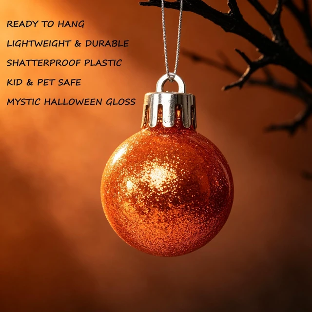 Alt view image 3 of 7 - HipTree 30ct 1.18 Inch Halloween Ornaments Decorations for Mini Tree | Purple/Orange/Green/Black Shatterproof Ball Ornaments Set for Table Indoor Fall Christmas Holiday Party Home Decor