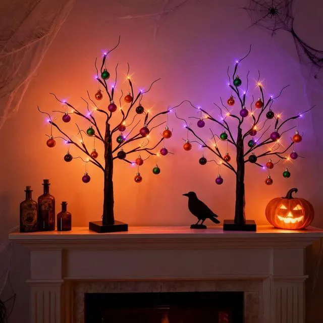 Alt view image 6 of 7 - HipTree 30ct 1.18 Inch Halloween Ornaments Decorations for Mini Tree | Purple/Orange/Green/Black Shatterproof Ball Ornaments Set for Table Indoor Fall Christmas Holiday Party Home Decor