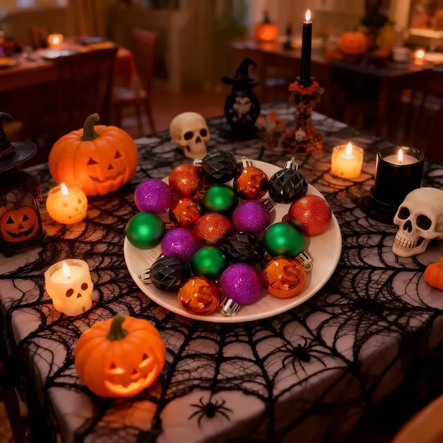Alt view image 5 of 7 - HipTree 30ct 1.18 Inch Halloween Ornaments Decorations for Mini Tree | Purple/Orange/Green/Black Shatterproof Ball Ornaments Set for Table Indoor Fall Christmas Holiday Party Home Decor