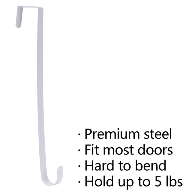 Alt view image 2 of 7 - 15" Wreath Hanger for Front Door, Over the Door Wreath Hook | No drilling or screws. Protects doors, closes normally, holds 22 lbs for holiday & seasonal décor. White,1 Pack