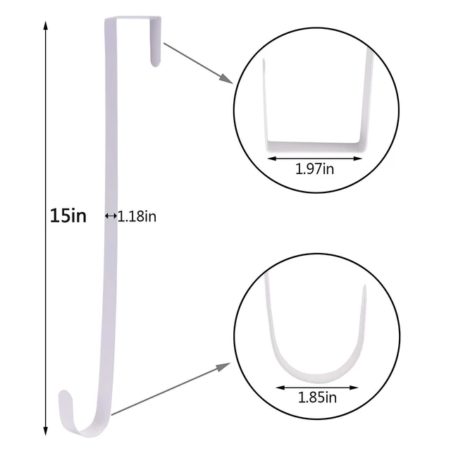 Alt view image 3 of 7 - 15" Wreath Hanger for Front Door, Over the Door Wreath Hook | No drilling or screws. Protects doors, closes normally, holds 22 lbs for holiday & seasonal décor. White,1 Pack