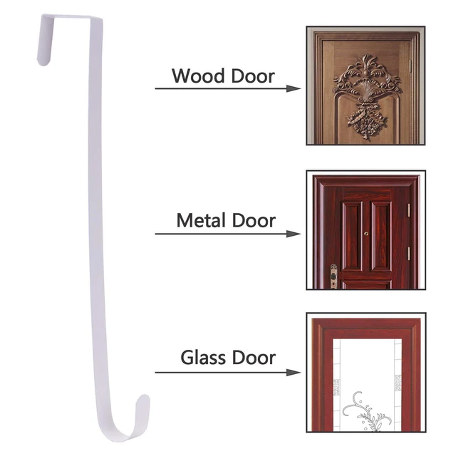 Alt view image 4 of 7 - 15" Wreath Hanger for Front Door, Over the Door Wreath Hook | No drilling or screws. Protects doors, closes normally, holds 22 lbs for holiday & seasonal décor. White,1 Pack