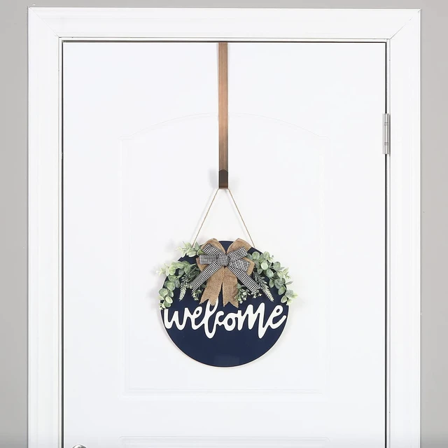 Alt view image 2 of 2 - 15" Wreath Hanger for Front Door, Over the Door Wreath Hook | No drilling or screws. Protects doors, closes normally, holds 22 lbs for holiday & seasonal décor.Brushed Copper,1 Pack