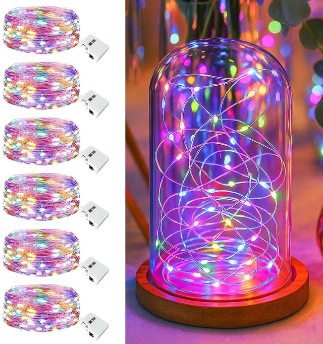 Main image of 6 Pack Fairy Lights Battery Operated - 7ft 20 Led Twinkle Lights 3 Modes, Multi-Colored Bulk Mini String Lights Waterproof for Mason Jars Vases DIY Party Wedding Decoration Christmas
