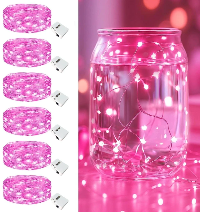 Main image of 6 Pack Fairy Lights Battery Operated - 7ft 20 Led Twinkle Lights 3 Modes, Bulk Mini String Light Waterproof for Mason Jars Vases DIY Party Wedding Decoration Mothers Day- Pink