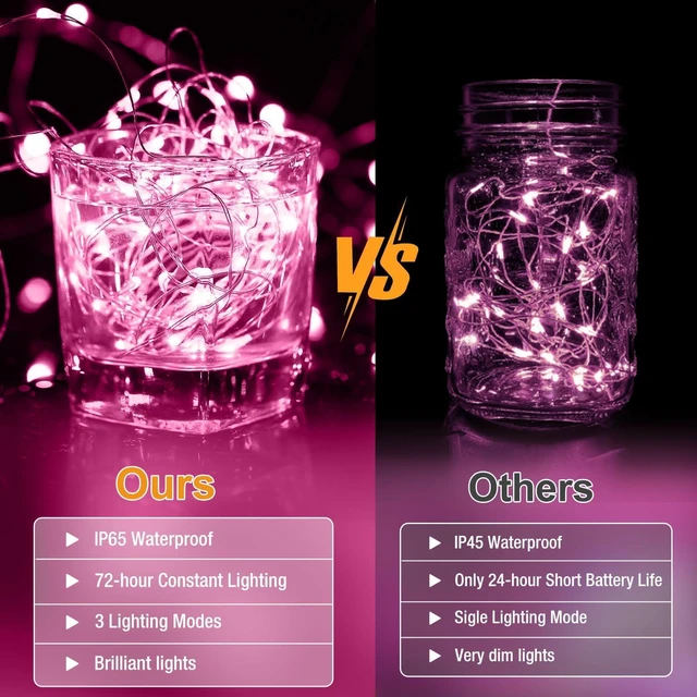 Alt view image 2 of 7 - 6 Pack Fairy Lights Battery Operated - 7ft 20 Led Twinkle Lights 3 Modes, Bulk Mini String Light Waterproof for Mason Jars Vases DIY Party Wedding Decoration Mothers Day- Pink