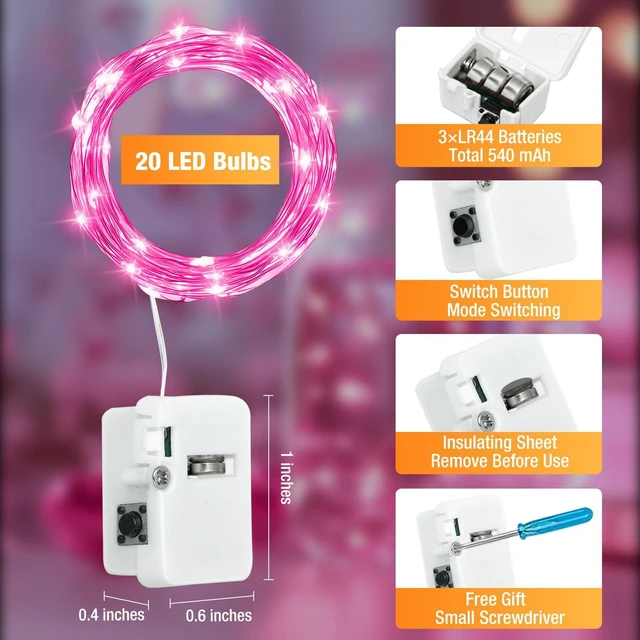 Alt view image 6 of 7 - 6 Pack Fairy Lights Battery Operated - 7ft 20 Led Twinkle Lights 3 Modes, Bulk Mini String Light Waterproof for Mason Jars Vases DIY Party Wedding Decoration Mothers Day- Pink