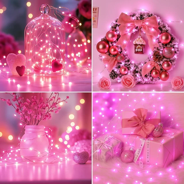 Alt view image 7 of 7 - 6 Pack Fairy Lights Battery Operated - 7ft 20 Led Twinkle Lights 3 Modes, Bulk Mini String Light Waterproof for Mason Jars Vases DIY Party Wedding Decoration Mothers Day- Pink