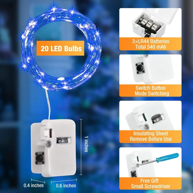 Alt view image 6 of 7 - 6 Pack Fairy Lights Battery Operated - 7ft 20 Led Twinkle Lights 3 Modes, Bulk Mini String Lights Waterproof for Mason Jars Vases DIY Party Wedding Decoration Christmas -Blue