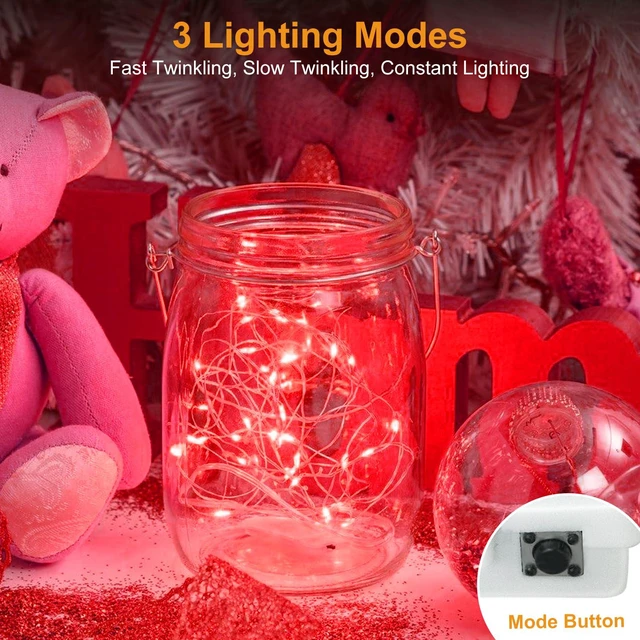 Alt view image 2 of 7 - 12 Pack Fairy Lights Battery Operated Twinkle Lights with 3 Modes | 7Ft 20 Led String Light, Waterproof Mini Silver Wire for Christmas Mason Jars Wedding Table Centerpiece, Red
