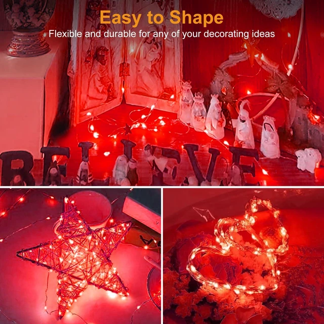 Alt view image 6 of 7 - 12 Pack Fairy Lights Battery Operated Twinkle Lights with 3 Modes | 7Ft 20 Led String Light, Waterproof Mini Silver Wire for Christmas Mason Jars Wedding Table Centerpiece, Red