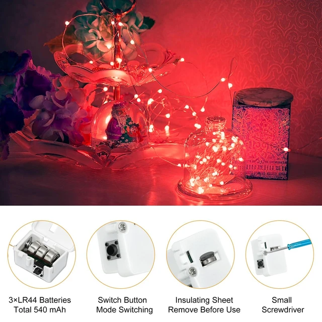 Alt view image 7 of 7 - 12 Pack Fairy Lights Battery Operated Twinkle Lights with 3 Modes | 7Ft 20 Led String Light, Waterproof Mini Silver Wire for Christmas Mason Jars Wedding Table Centerpiece, Red