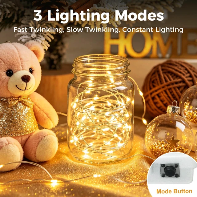 Alt view image 3 of 7 - 12 Pack Fairy Lights Battery Operated Twinkle Lights with 3 Modes | 7Ft 20 Led String Light, Waterproof Bulk Small Mini Silver Wire for Christmas Mason Jars Wedding Table Centerpiece,Warm White