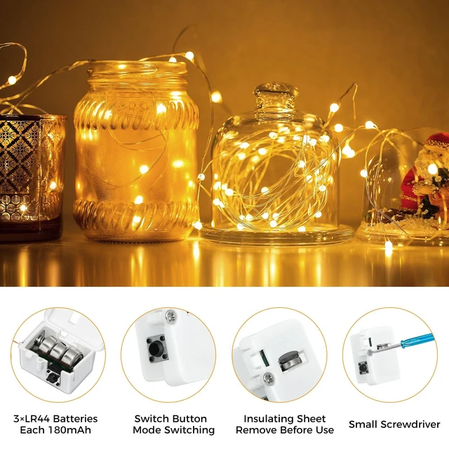Alt view image 7 of 7 - 12 Pack Fairy Lights Battery Operated Twinkle Lights with 3 Modes | 7Ft 20 Led String Light, Waterproof Bulk Small Mini Silver Wire for Christmas Mason Jars Wedding Table Centerpiece,Warm White