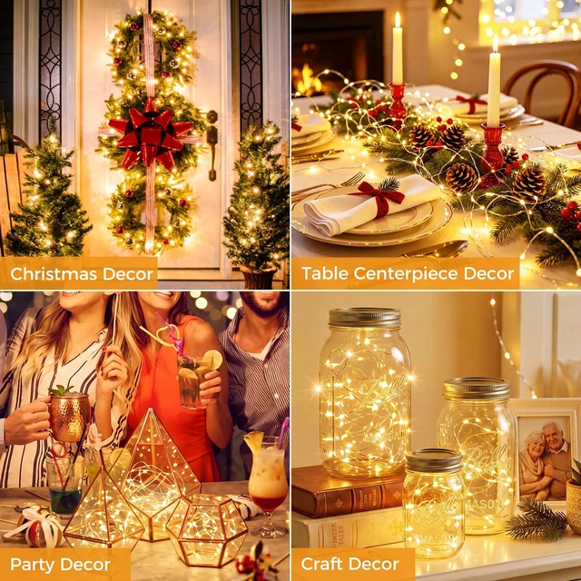 Alt view image 6 of 7 - 12 Pack Fairy Lights Battery Operated Twinkle Lights with 3 Modes | 7Ft 20 Led String Light, Waterproof Bulk Small Mini Silver Wire for Christmas Mason Jars Wedding Table Centerpiece,Warm White
