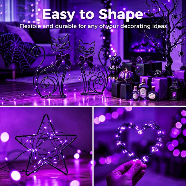 Alt view image 6 of 7 - 12 Pack Purple Halloween Fairy Lights Battery Operated with 3 Modes | 7Ft 20 Led Twinkle Lights, Waterproof, Bulk Mini Silver Wire for Mason Jars Spooky Party Table Centerpiece Decor
