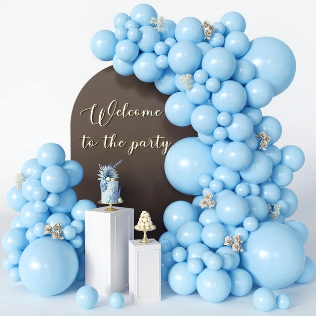 Main image of Light Blue Balloons 125Pcs Different Sizes 18 12 10 5 Inch Balloon Arch Kit | Pastel Baby Blue Balloons with Balloon Tape & Glue Dots for Birthday Baby Shower Gender Reveal Graduation Party
