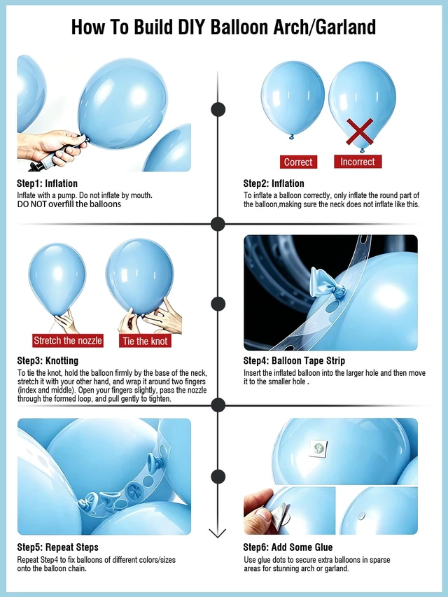 Alt view image 5 of 7 - Light Blue Balloons 125Pcs Different Sizes 18 12 10 5 Inch Balloon Arch Kit | Pastel Baby Blue Balloons with Balloon Tape & Glue Dots for Birthday Baby Shower Gender Reveal Graduation Party