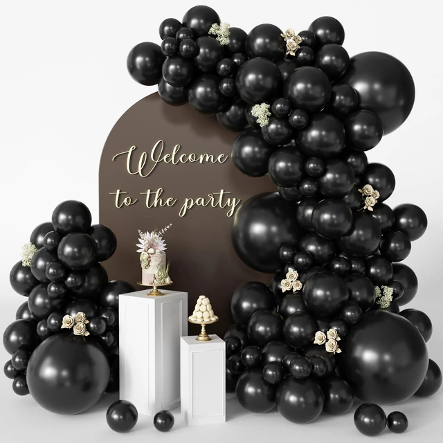 Main image of Black Balloons 125pcs Different Sizes 18 12 10 5 Inch Black Balloon Arch | Black Balloons Garland Kit with Balloon Tape and Glue Dots for Birthday Graduation Casino Gaming Retirement Party Decorations