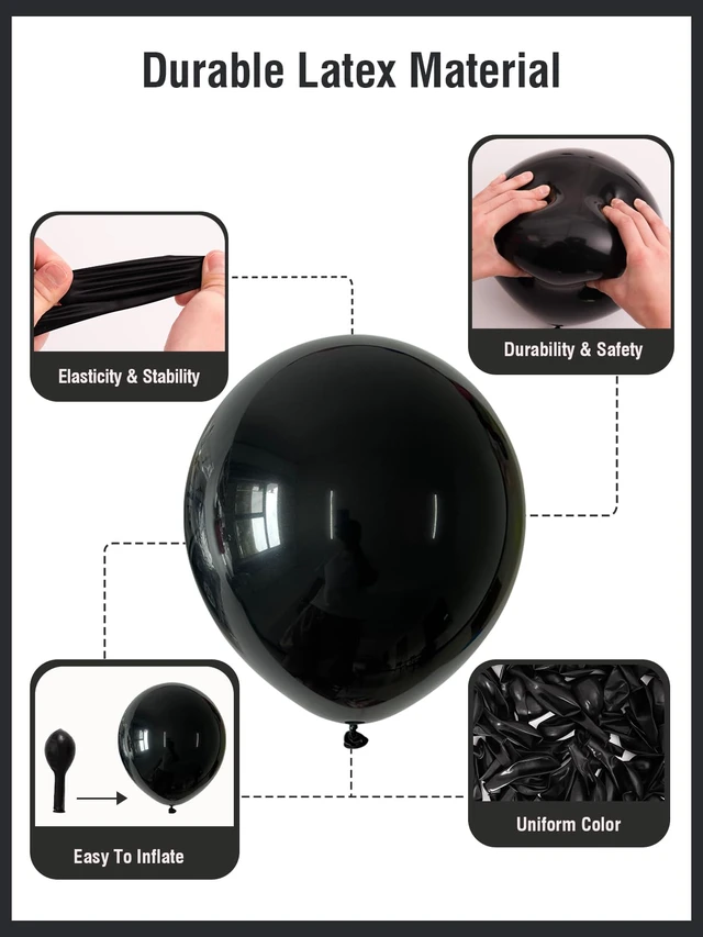 Alt view image 4 of 7 - Black Balloons 125pcs Different Sizes 18 12 10 5 Inch Black Balloon Arch | Black Balloons Garland Kit with Balloon Tape and Glue Dots for Birthday Graduation Casino Gaming Retirement Party Decorations