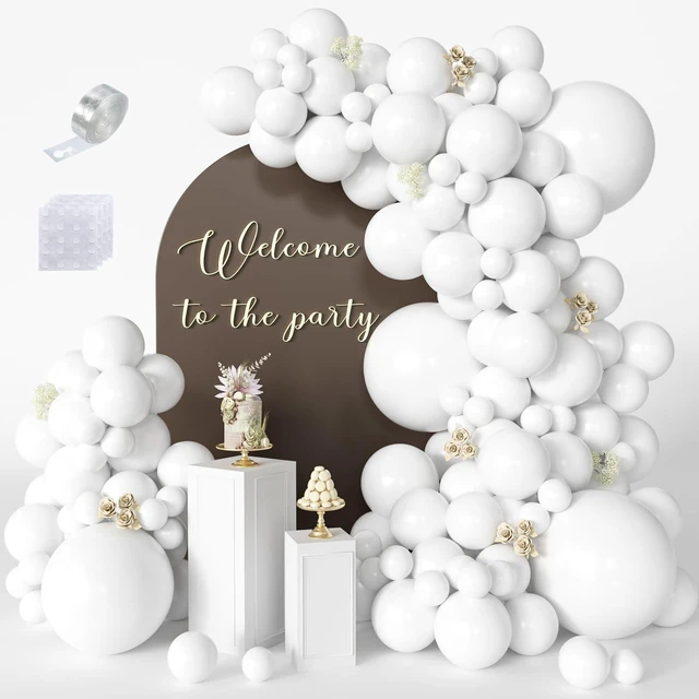 Main image of White Balloons 125 Pcs Different Sizes 18 12 10 5 Inch Balloon Arch Kit | White Latex Balloons with Balloon Tape & Glue Dots for Birthday Baby Shower Bridal Shower Graduation Wedding Party Decoration