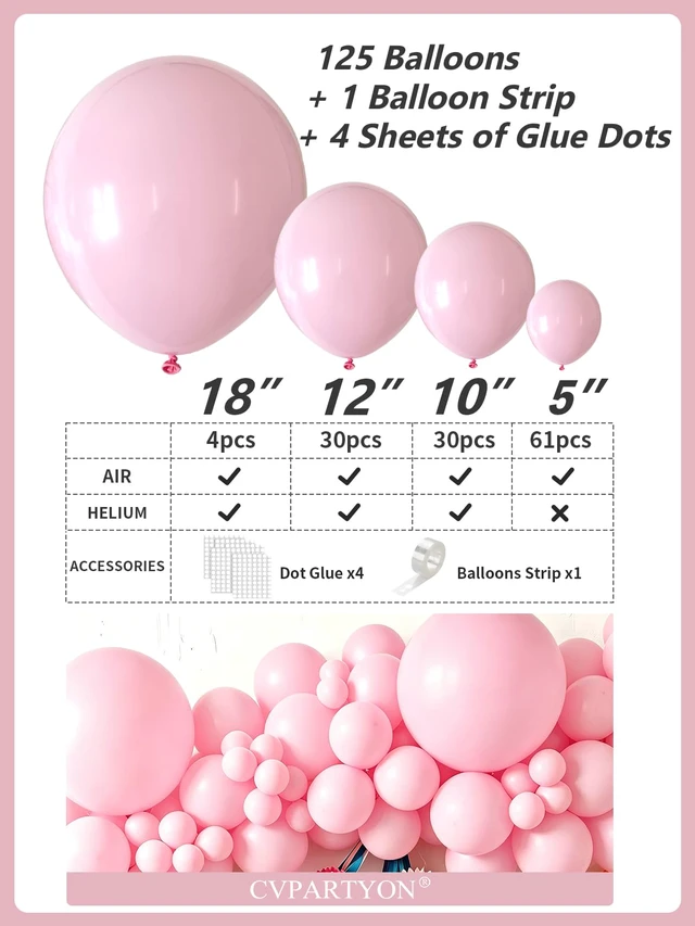 Alt view image 3 of 7 - Pink Balloons 125 Pcs Different Sizes 18 12 10 5 Inch Pink Balloon Arch Kit | Light Pastel Baby Pink Balloon Garland for Birthday Baby Shower Gender Reveal Princess Party Decoration with Balloon Tape